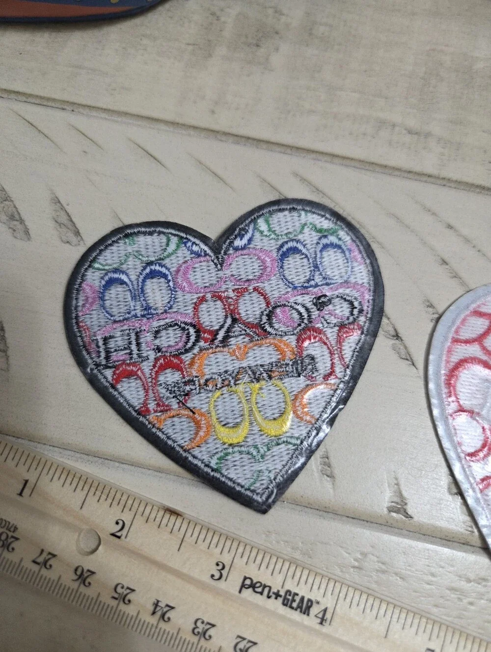 Set of 2 Designer Style Heart Embroidered Patches - Multicolor & Pink Monogram